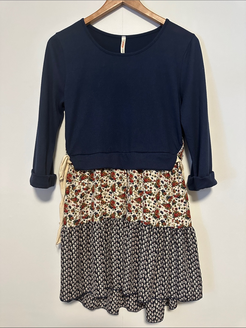 orange creek Layered Look Dress Navy Top with Floral Tiered Skirt